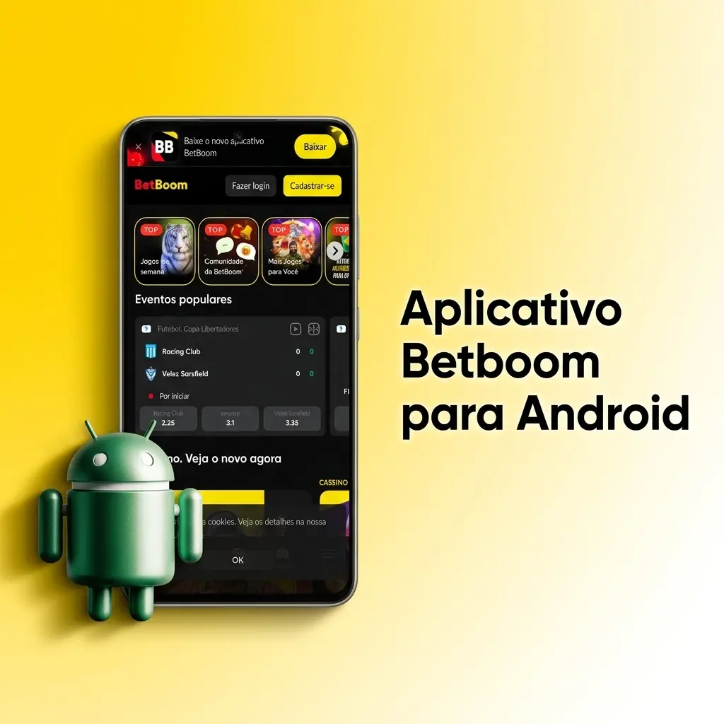 Aplicativo Betboom para Android com apostas esportivas e jogos de cassino disponíveis gratuitamente no celular