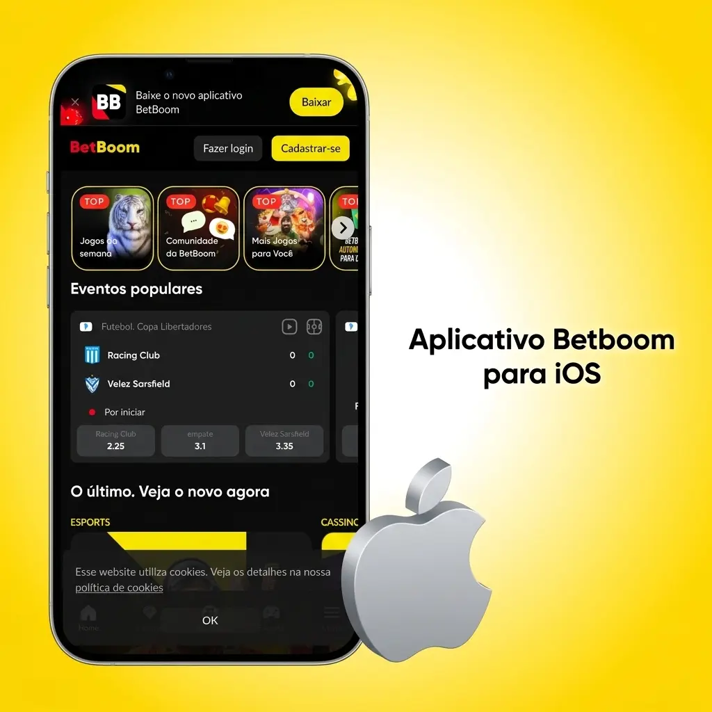 Aplicativo Betboom para iOS disponível no iPhone e iPad com apostas esportivas, cassino ao vivo e pagamentos via Pix