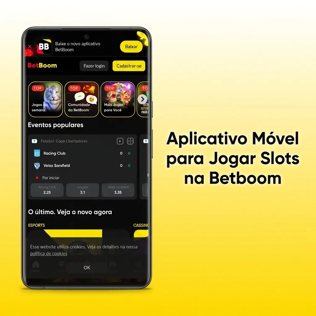 Aplicativo Betboom para jogar slots no celular com interface otimizada para iOS e Android