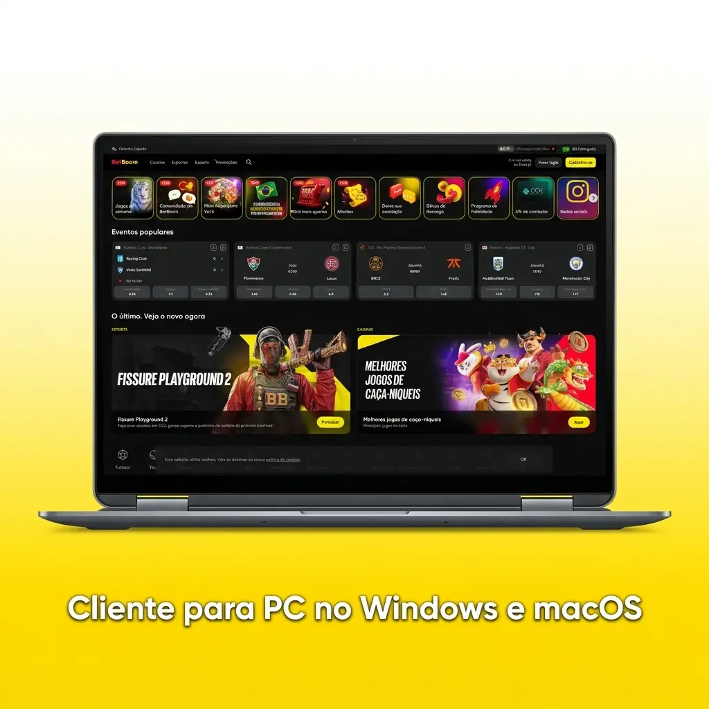 Site oficial Betboom no Windows e macOS, sem instalação, com esportes, cassino e conta
