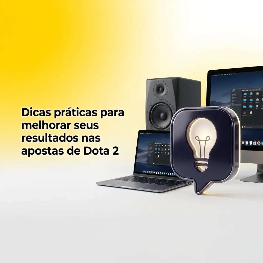 Ilustração com dicas para apostas em Dota 2: gestão de banca, análise de draft, odds, histórico e controle de risco