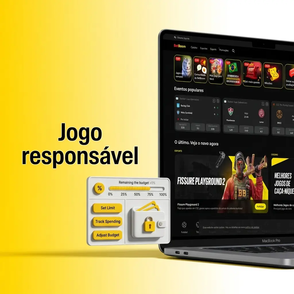 Ícones de jogo responsável com limites de depósito, aposta e tempo, pausas, autoexclusão e histórico de apostas
