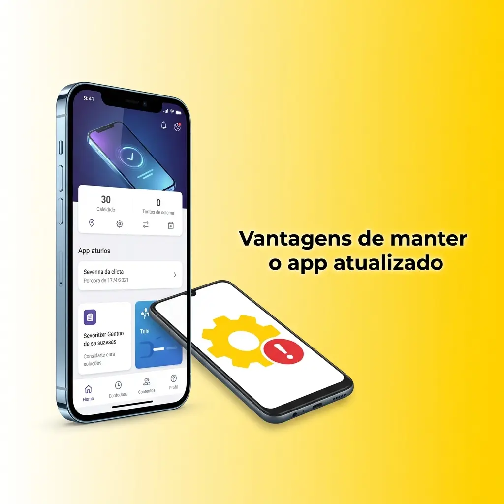 Ilustração de app atualizado com melhorias de segurança, estabilidade, compatibilidade e desempenho em apostas ao vivo