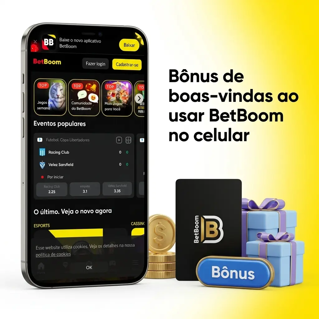 Bônus de boas-vindas no Betboom no celular, com promoções de cassino, apostas esportivas e rodadas grátis conforme campanha