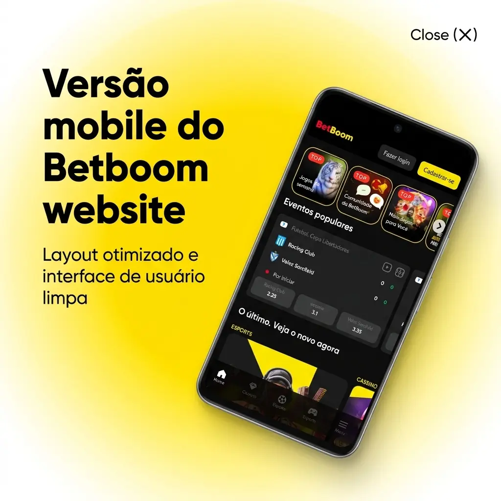 Tela do site Betboom no celular com menus de esportes e cassino, cupom de aposta fixo e opção de depósito via Pix