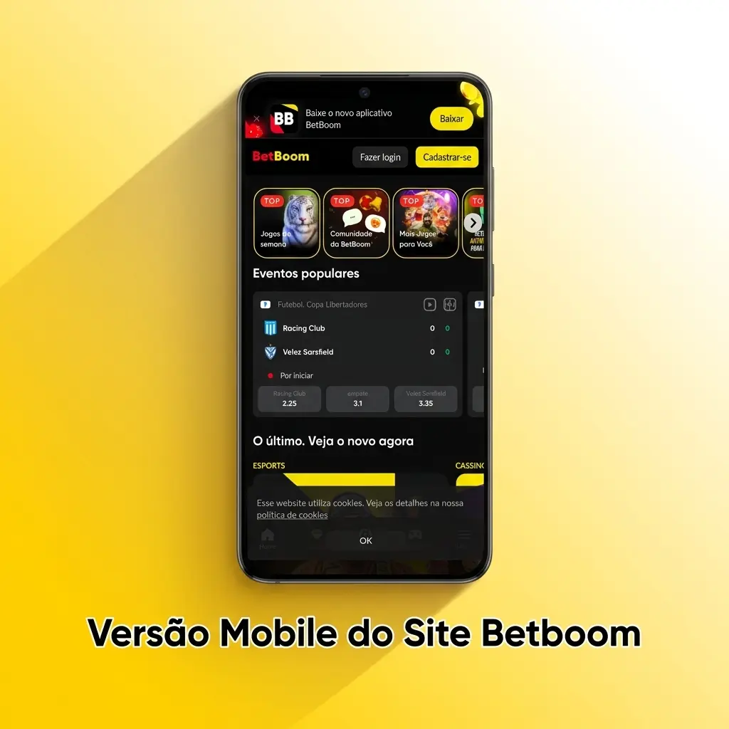 Versão mobile do site Betboom acessível em smartphone e tablet com apostas esportivas e cassino via navegador